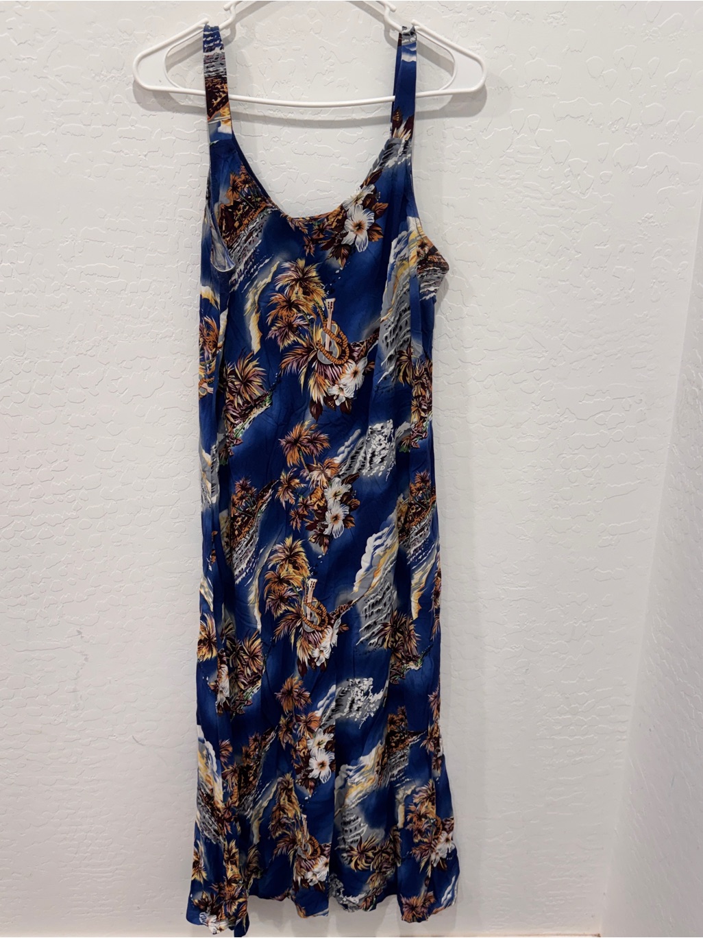 Hilo Hattie Navy Tropical Maxi Dress Womens Xl Sleeveless Hawaiian Beach